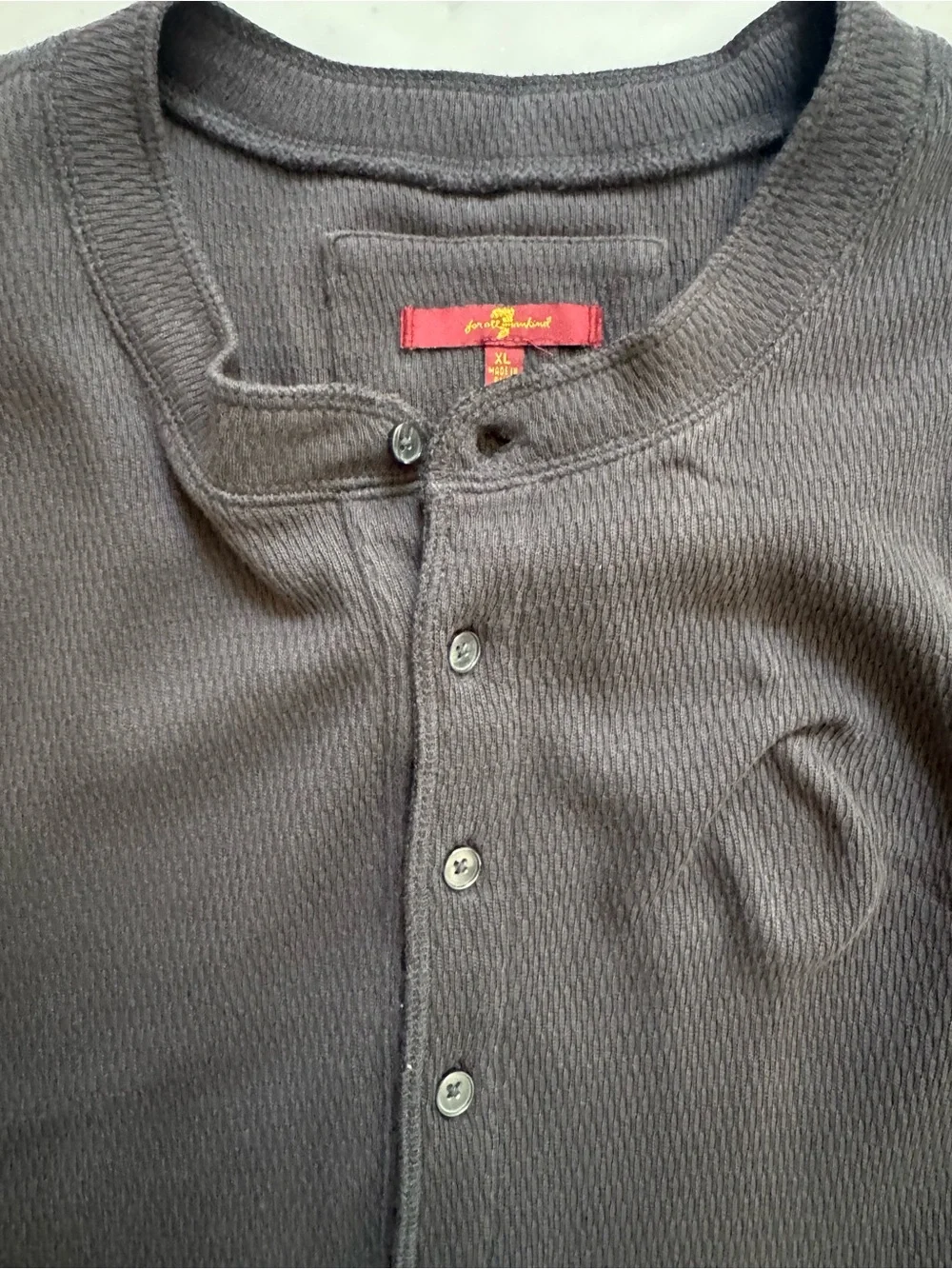 True Religion Men's Long Sleeve Thermal Henley in Dark Brown